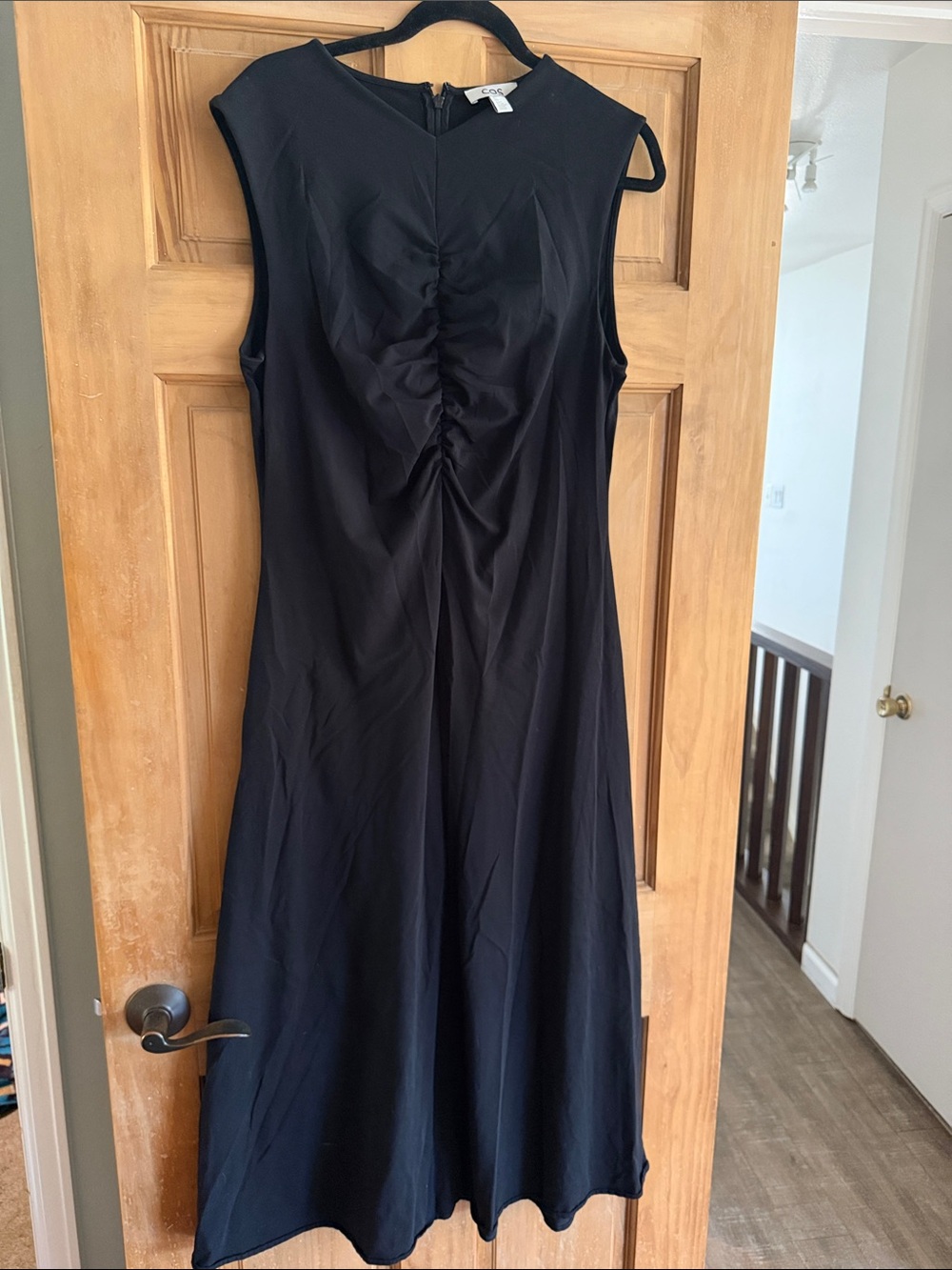 COS Black Sleeveless Maxi Dress with Ruched Front